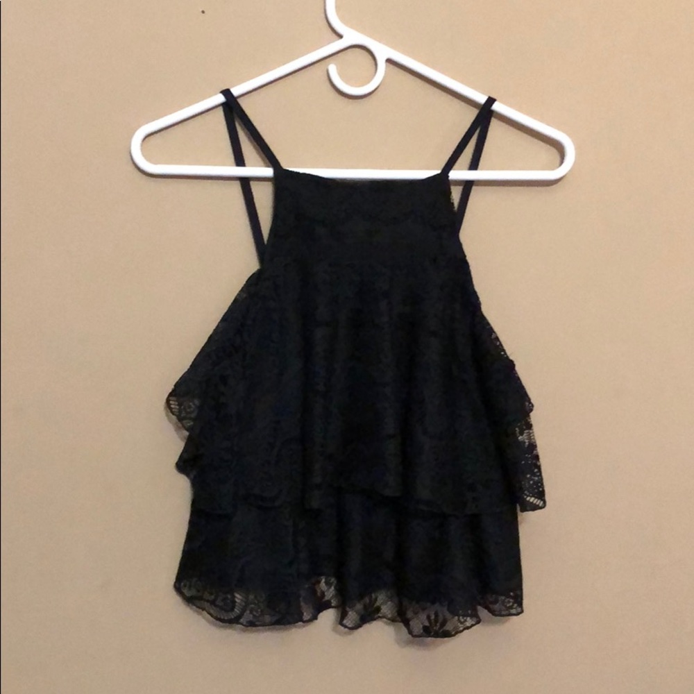 Charlotte Russe Black Crochet Layered Crop Top